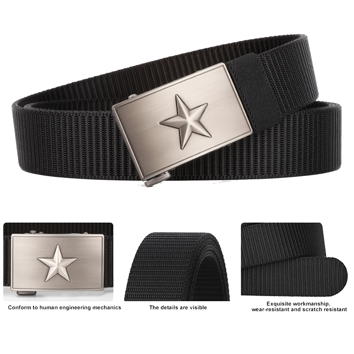 Men's Belt Star  Automatic buckle tank belt canvas  fabric belt 3.4cm